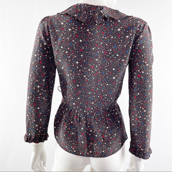 Madewell 100% Silk Ruffle Hem Wrap Top in Starry Night Blouse Size XS - Picture 7 of 9